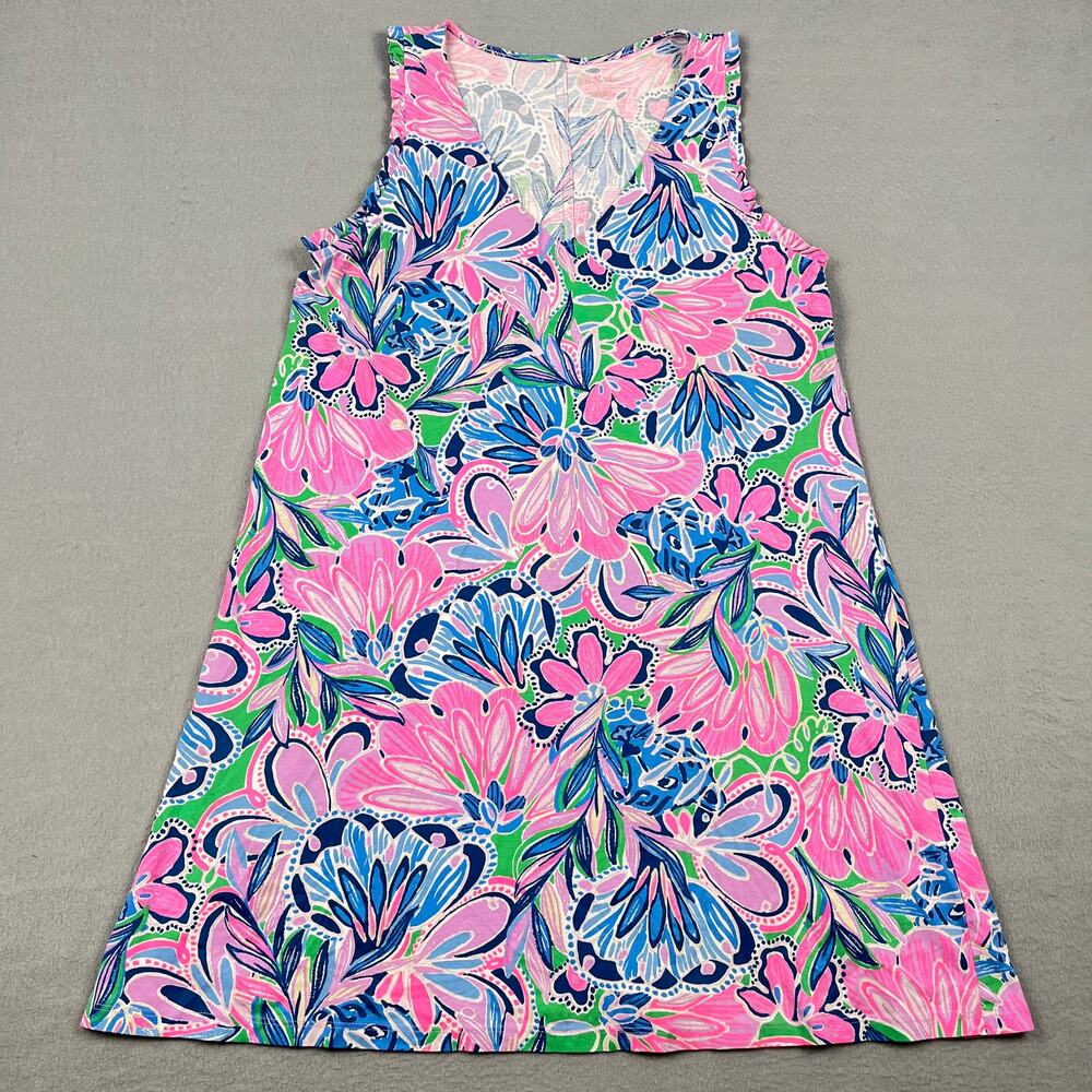 Lilly Pulitzer Aron Swing Dress Gecko Green Tiger Sunrise Print Women's L